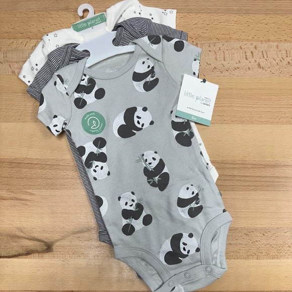 Carter's Little Planet Organic Cotton Bodysuits 6 Months Baby Boy Gray Panda 3pk - Picture 1 of 8